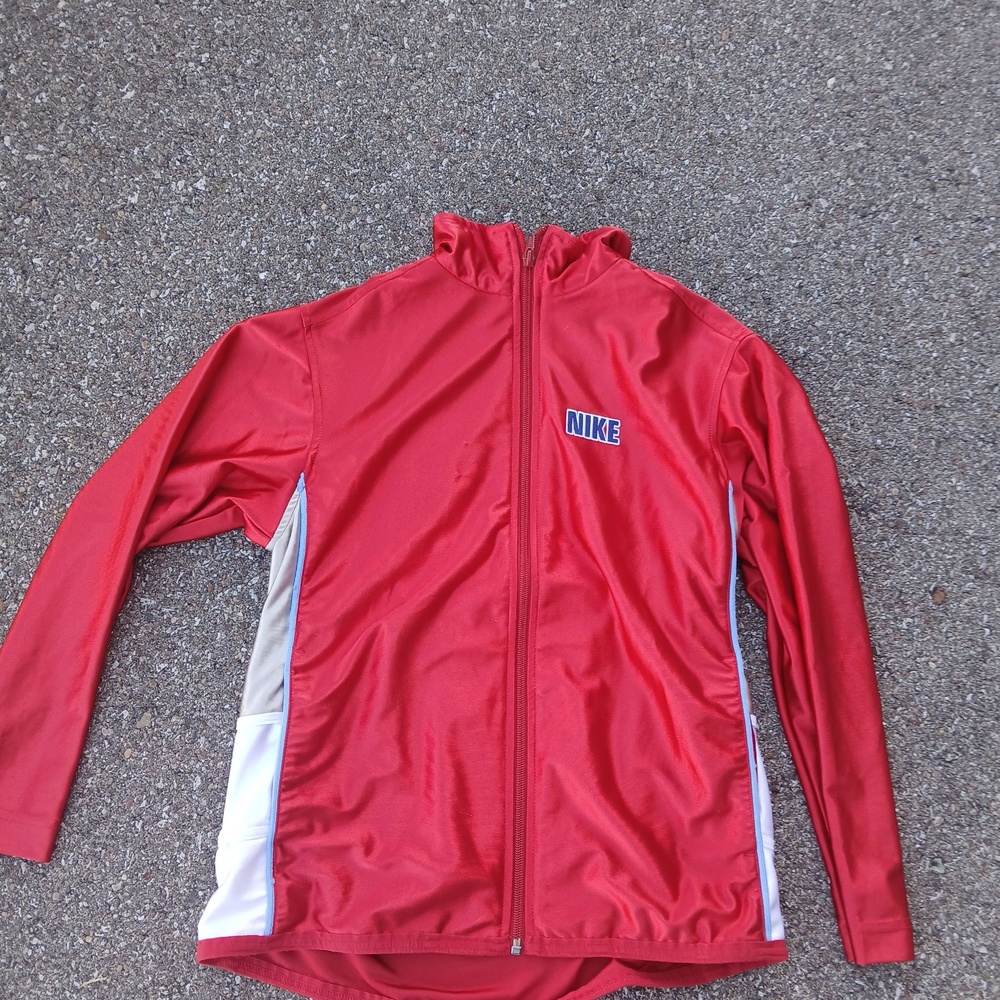 Nike Track Jacket Youth Medium 10-12 Red White Colorblock Full Zip Athletic